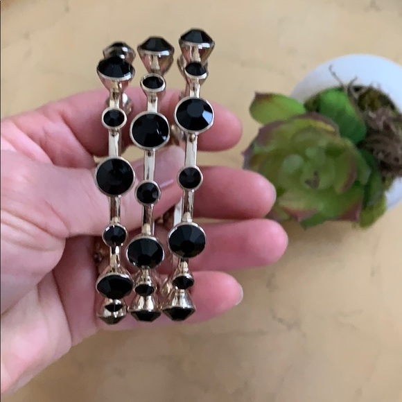 Gold Tone Bangles with Black Rhinestones - Picture 2 of 6